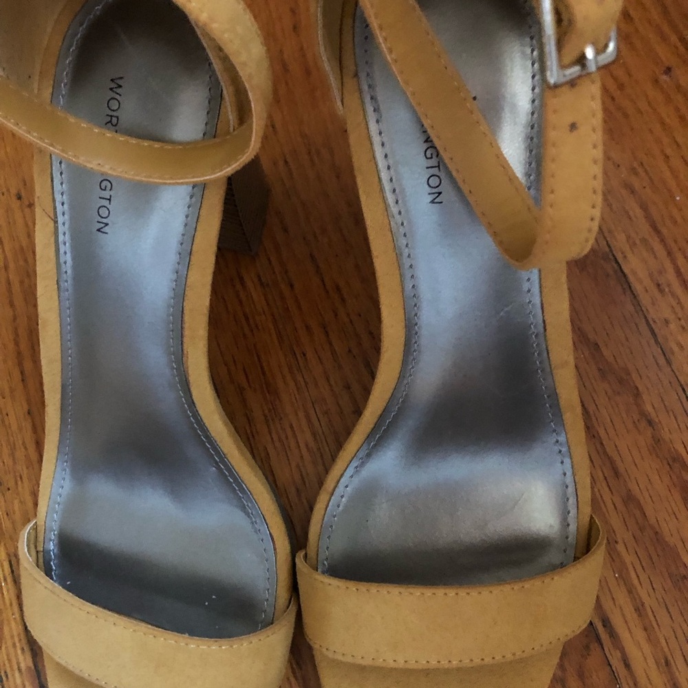 Worthington Yellow Suede Ankle-Strap Block Heels